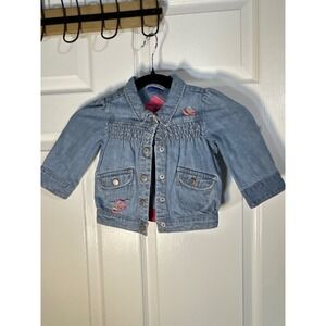 Genuine Kids by OshKosh Baby Girls Denim Jacket Blue Crochet Flower Applique 12M
